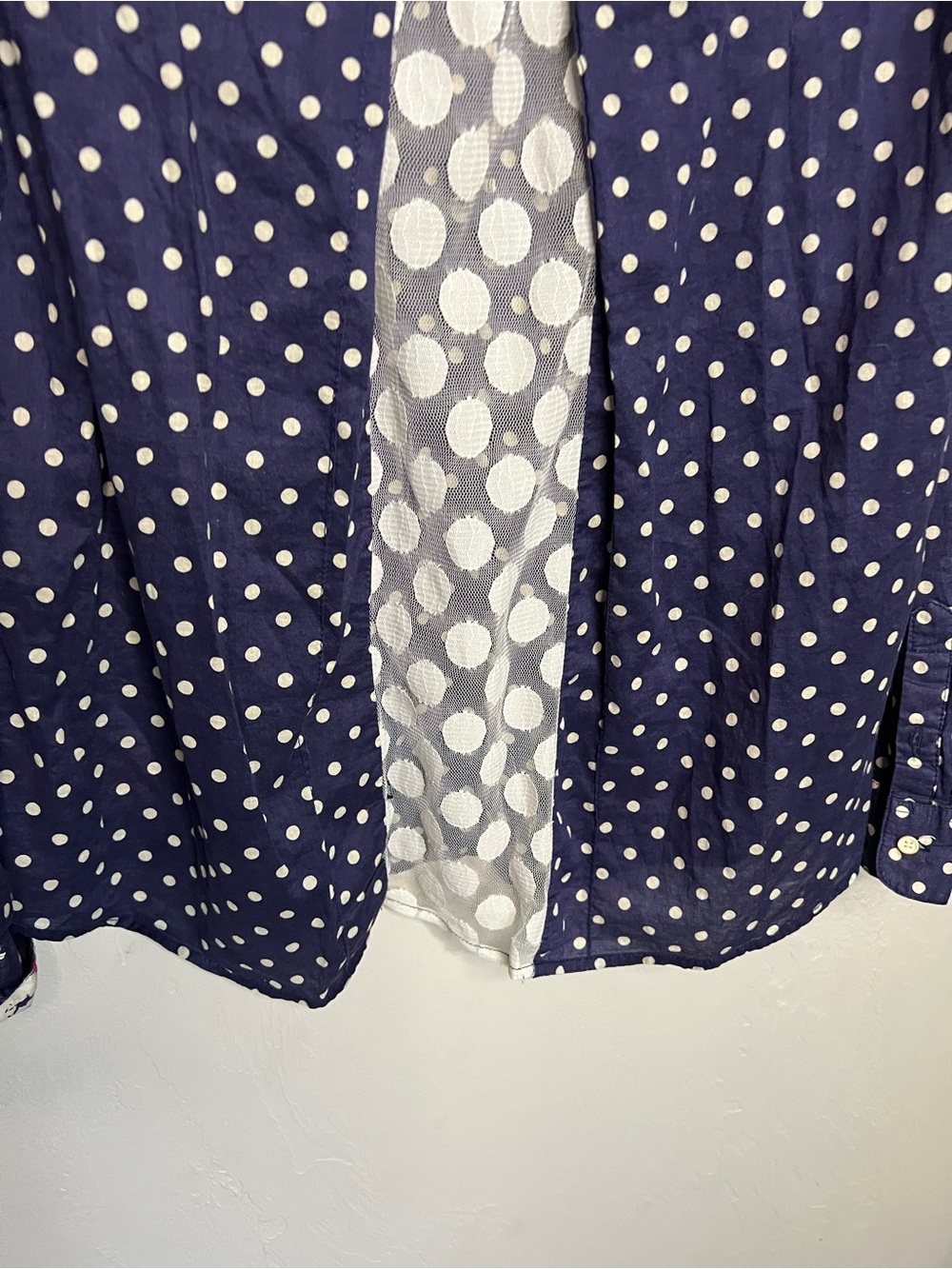 Birds of Paradis by Trovata Blue White Polka Dot Lace Back Pop Over Blouse - Picture 13 of 14